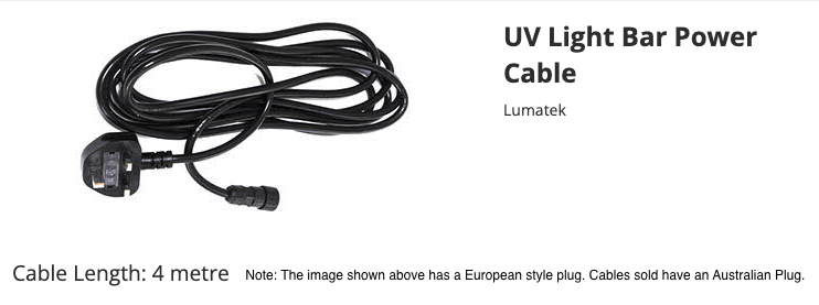 Lumatek UV LED Bar Power Cable 4m