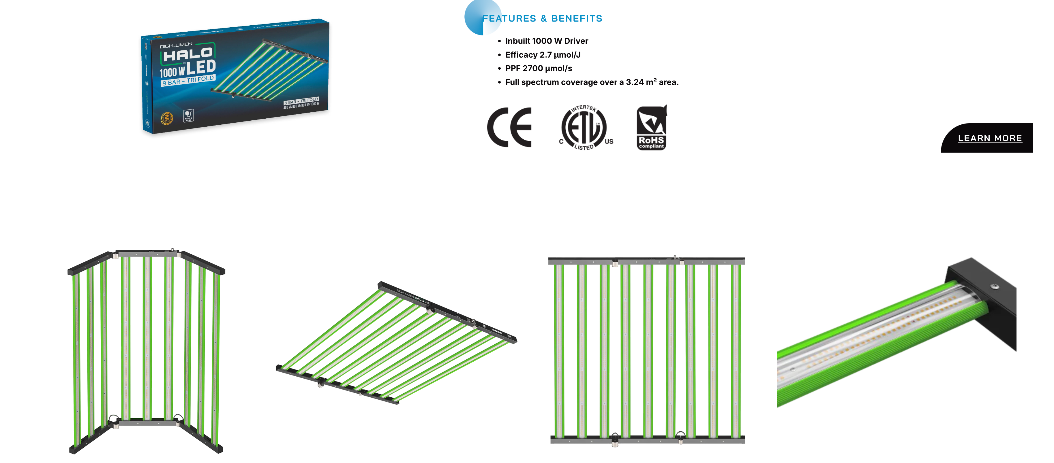 Digi-Lumen Halo 1000W 9 Bar LED Light with Built in Driver | Tri Fold ...
