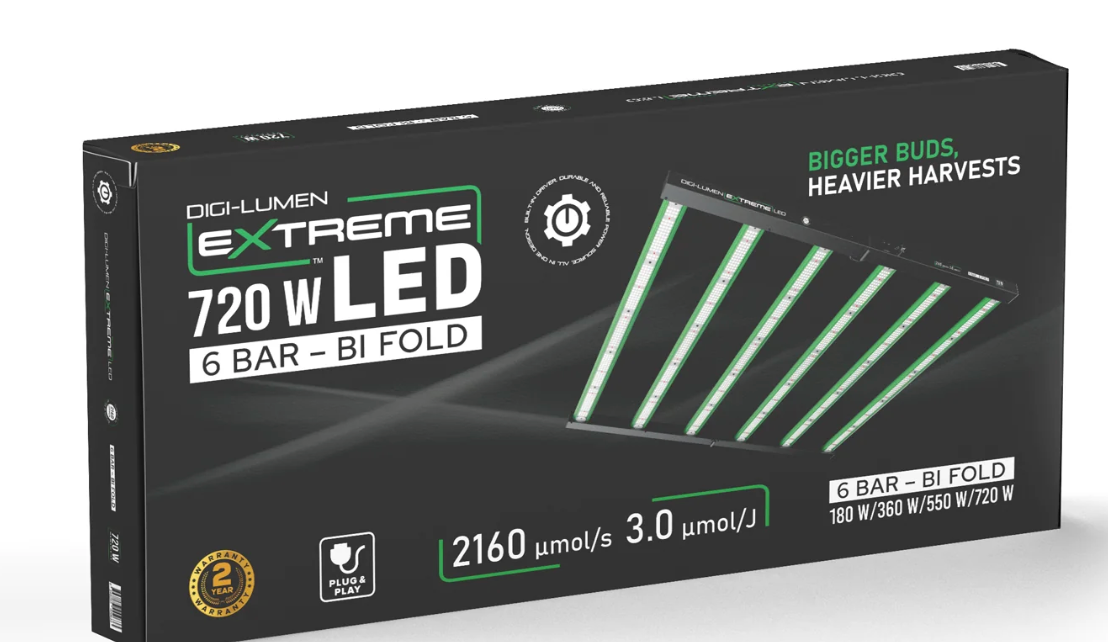 Digi-Lumen Extreme 720W LED Grow Light | Full Spectrum Bar Fixture | 3.0 µmol/J | PPF 2160 µmol/s | 2.25m² Coverage | Built-In Driver