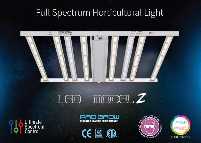 Pro grow Model Z | 780W LED + UV | 8 Bars | Full Spectrum | 1950 UMOL/S | 3 Channel Adjustable Spectrum