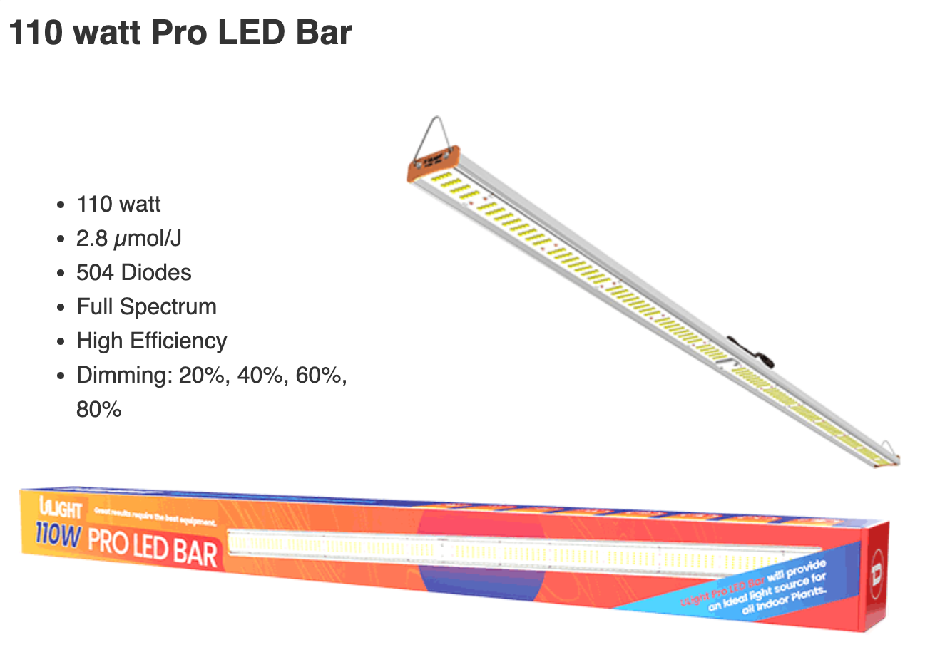 Ulight ULIGHT 110w Pro Supplemental LED Bar | 2.8 µmol/J - 504 Diodes and ...