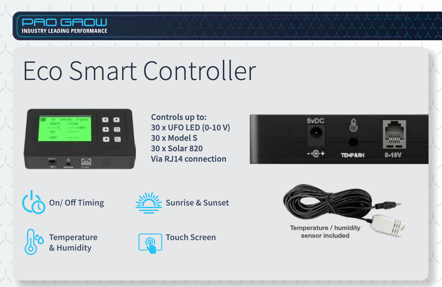 Pro Grow LED ECO Smart Controller | Compatible with 0-10V lighting options via RJ-14 port