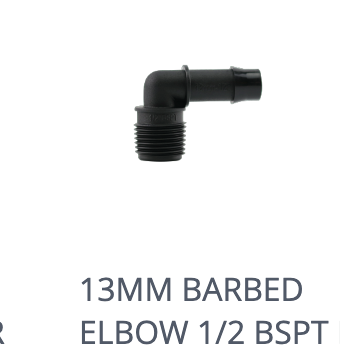 13mm Threaded Male BSP to 19mm Barbed Elbow