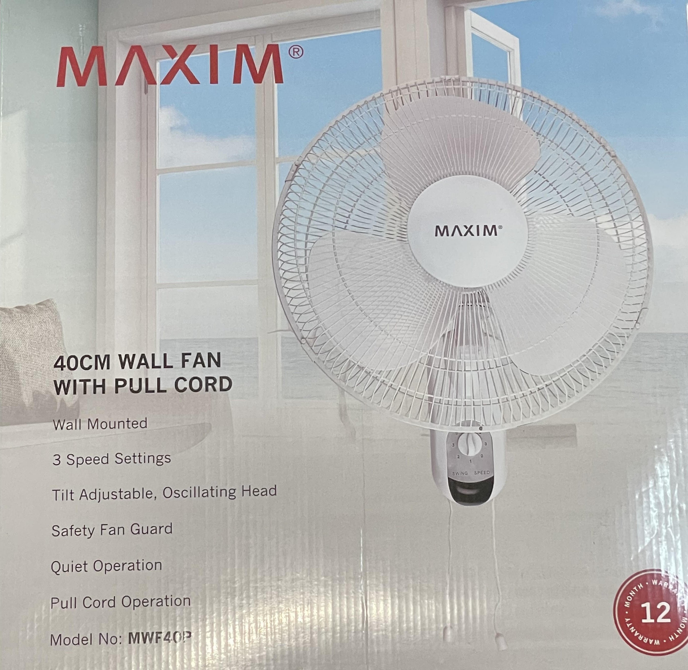 Maxim / Heller Oscillating Wall Fan 40CM 50W